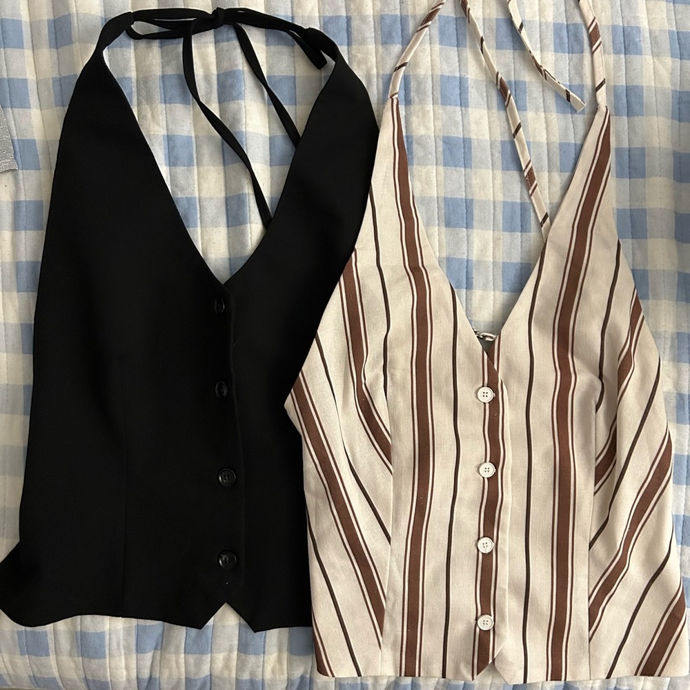 Peppermayo Black and Striped Halter Tops